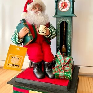 vintage Holiday Creations Musical Santa with Grandfather Clock figurine